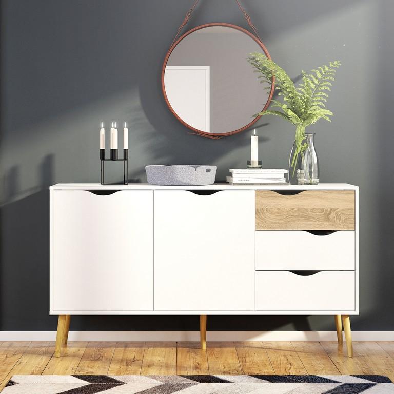 Picture of Oslo sideboard in white and oak finish 