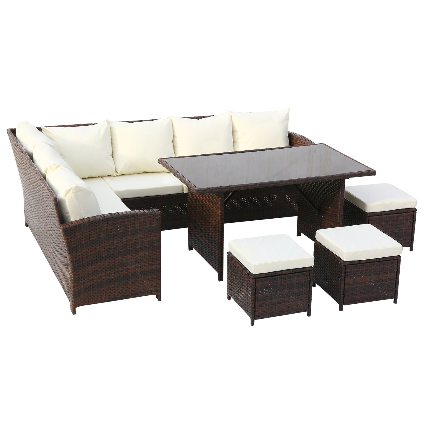 9-Seater Rattan Furniture With Dining Table And Cover