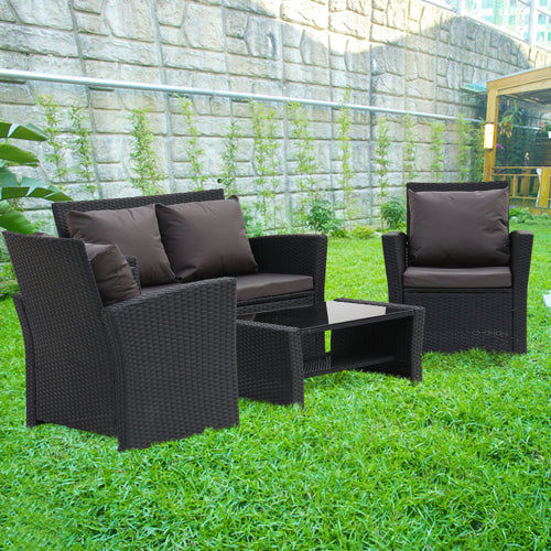 Rattan Sofa - Set Four Piece in Dark Grey and Black Finish