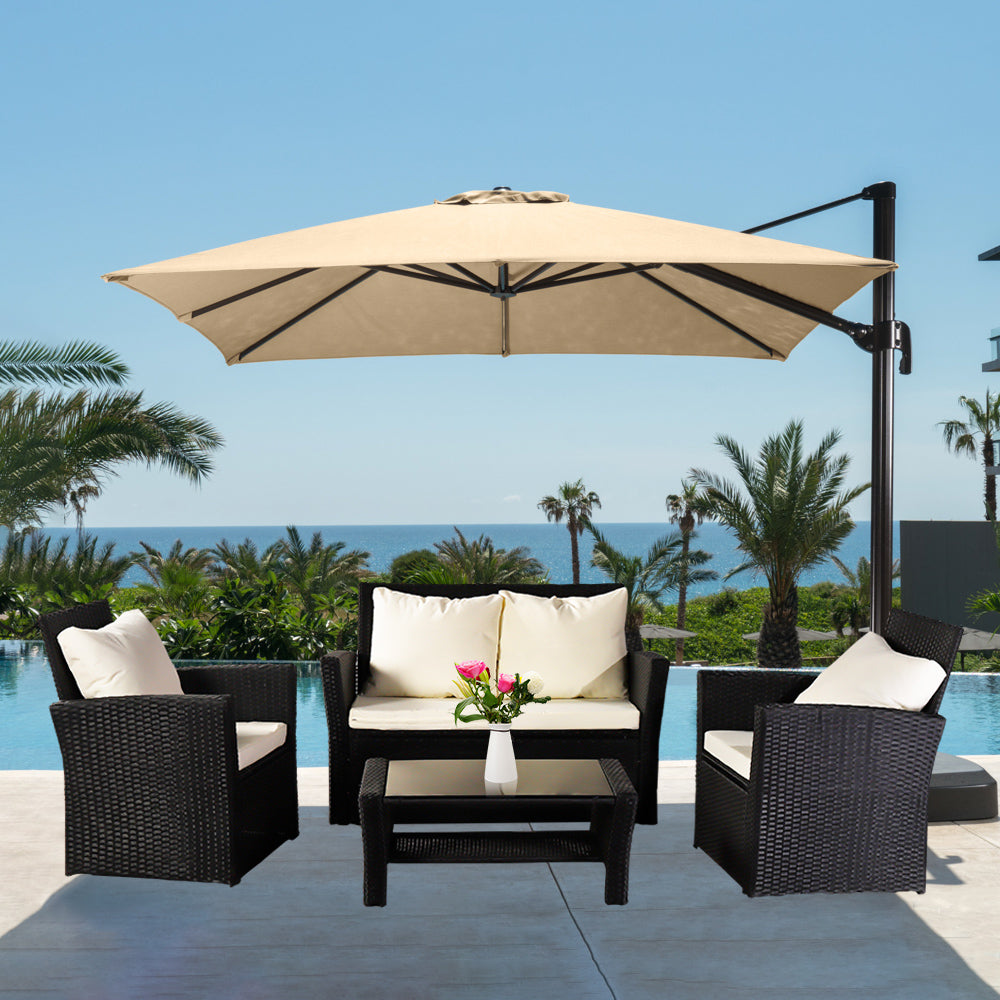 Oshion Outdoor Rattan Sofa 4 Piece Set - Black