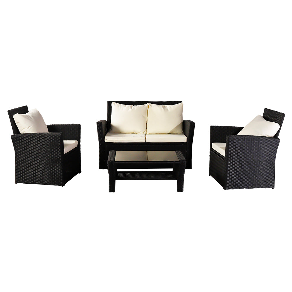 Oshion Outdoor Rattan Sofa 4 Piece Set - Black