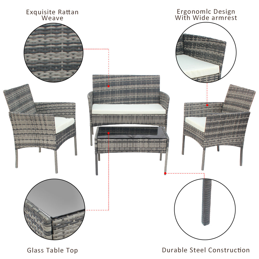 Rattan Furniture Four Piece -Grey