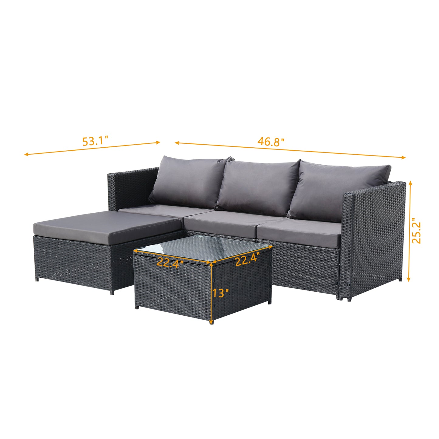 Oshion Three-Seater And Coffee Table -  Black and Grey