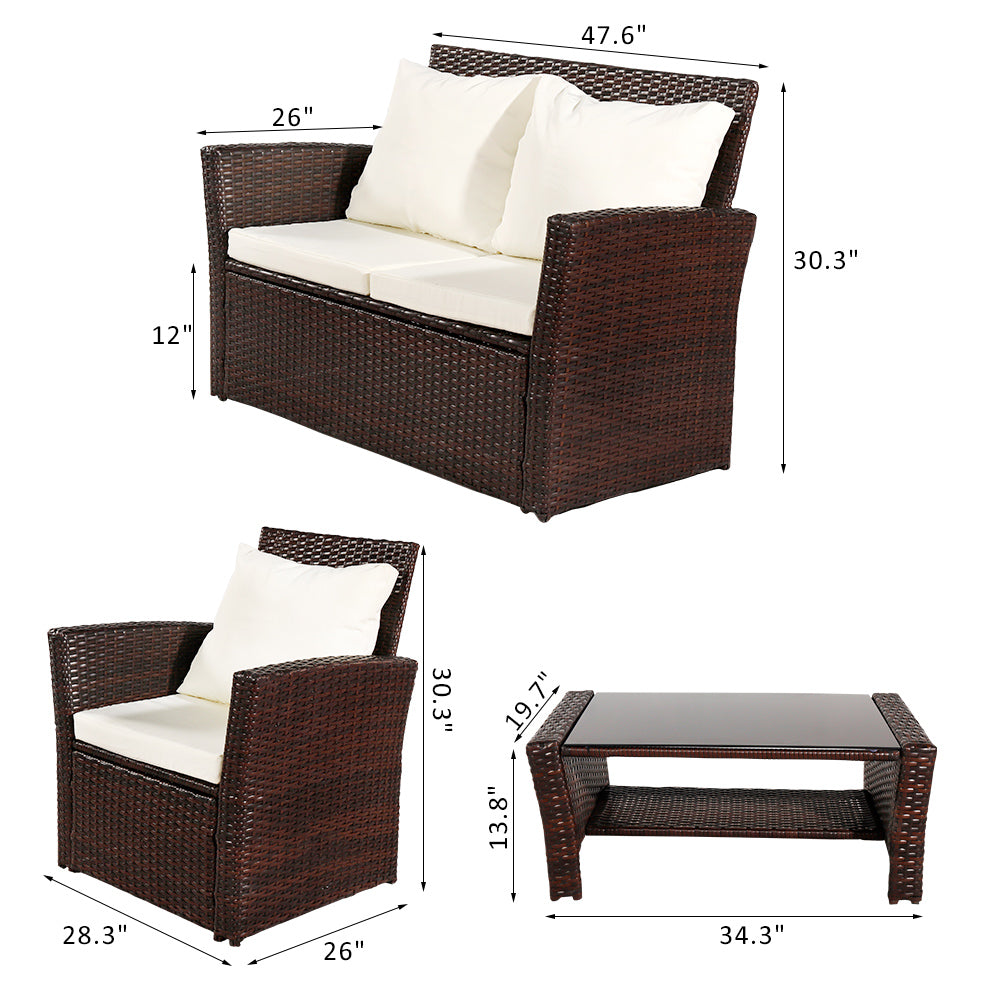  Oshion Outdoor Rattan Sofa Combination Four-piece Package-Brown Package 