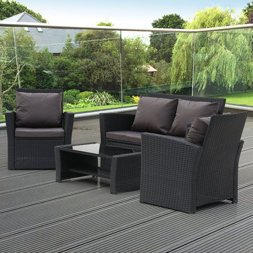 Rattan Sofa - Set Four Piece in Dark Grey and Black Finish