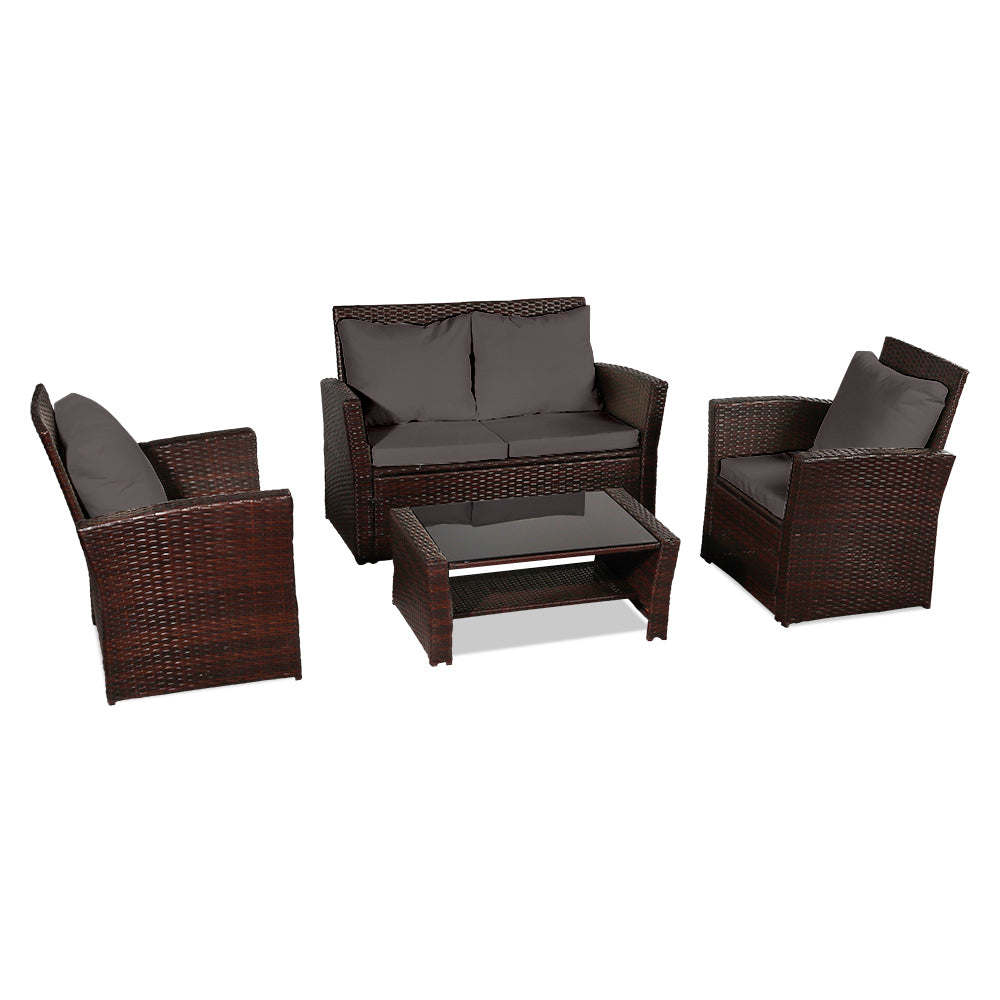 Rattan Four Piece Sofa Set - Brown and Grey Finish