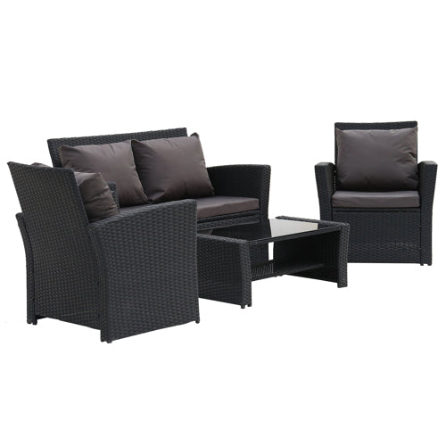 Rattan Sofa - Set Four Piece in Dark Grey and Black Finish