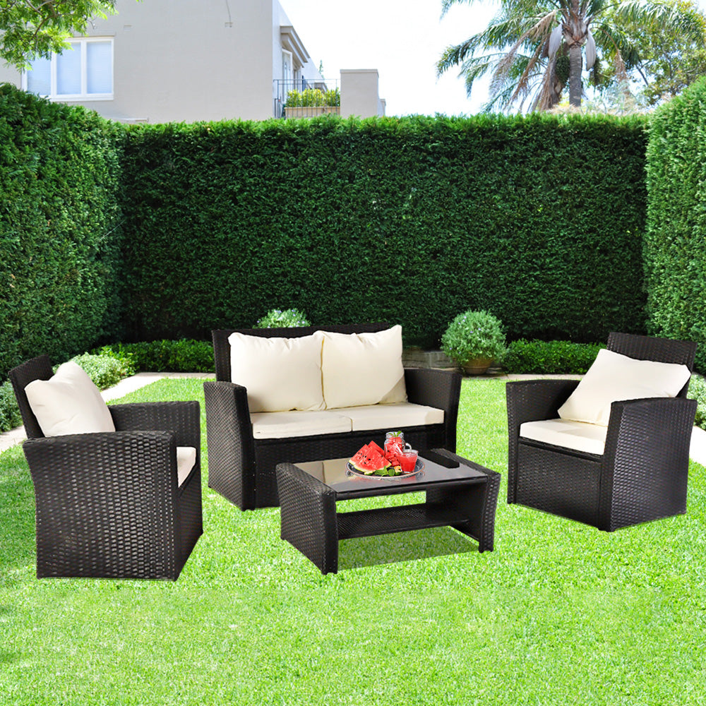 Oshion Outdoor Rattan Sofa 4 Piece Set - Black