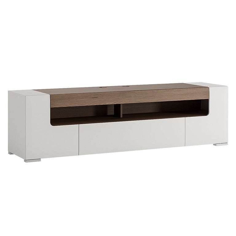 Toronto 190cm Wide TV Cabinet White Gloss And Oak