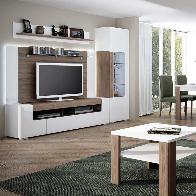 Toronto 190cm Wide TV Cabinet White Gloss And Oak