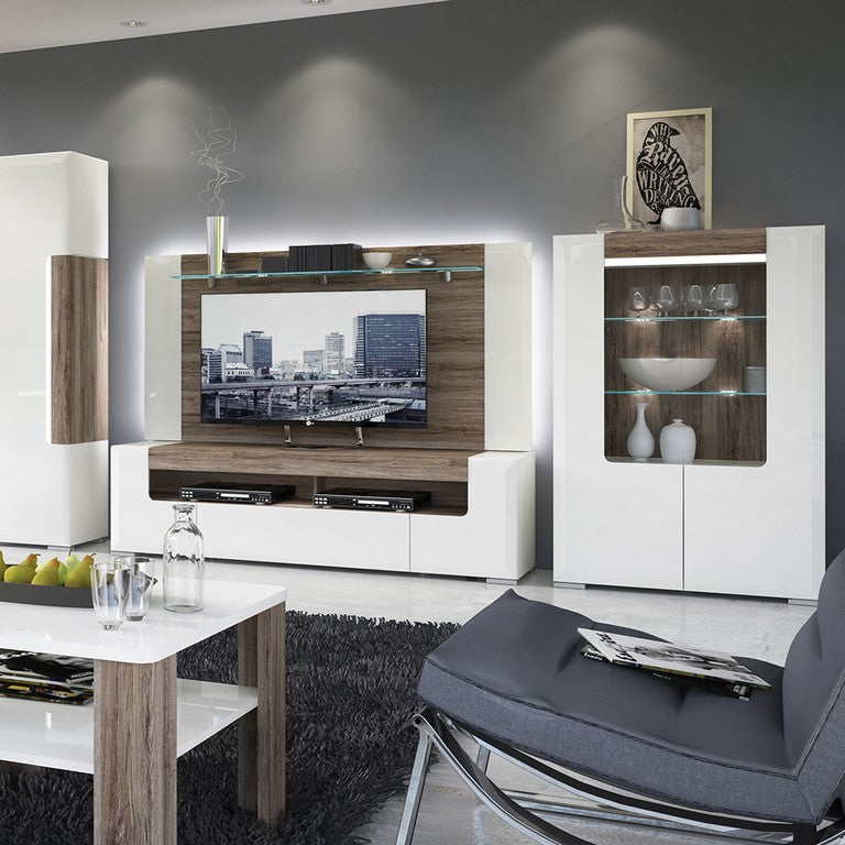 Toronto 190cm Wide TV Cabinet White Gloss And Oak