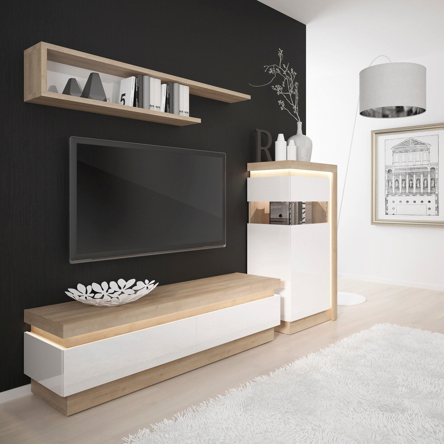 2 drawer TV cabinet (including LED lighting) - Home Utopia 