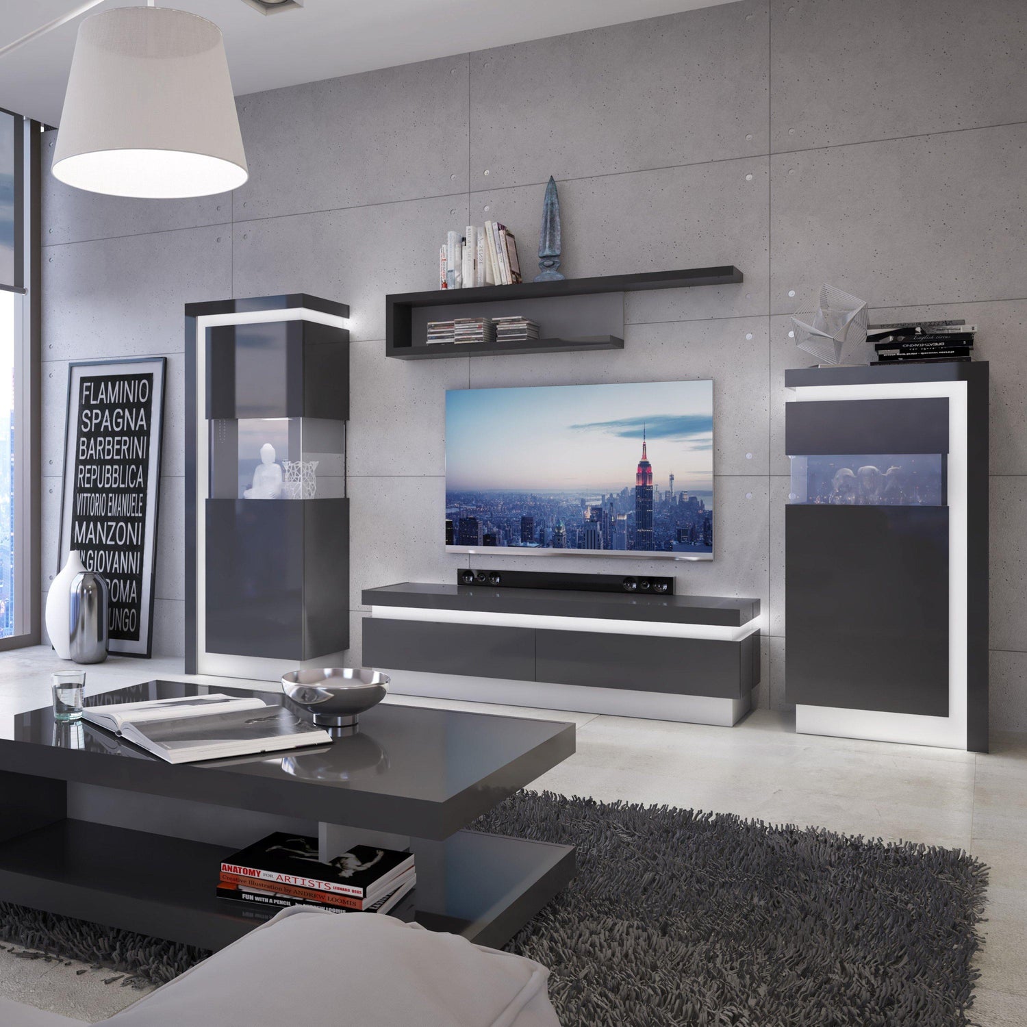 2 drawer TV cabinet (including LED lighting) - Home Utopia 