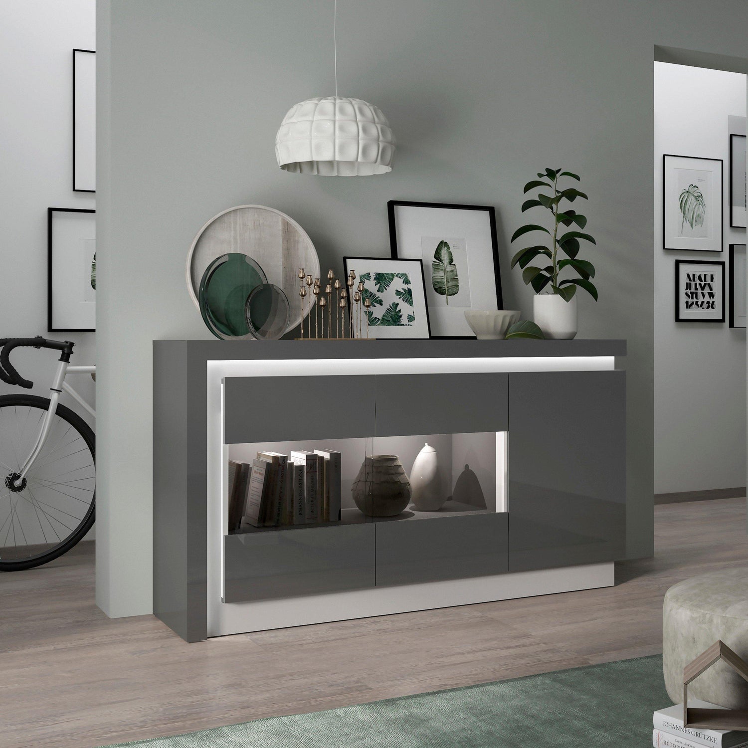 3 door glazed sideboard (including LED lighting) - Home Utopia 