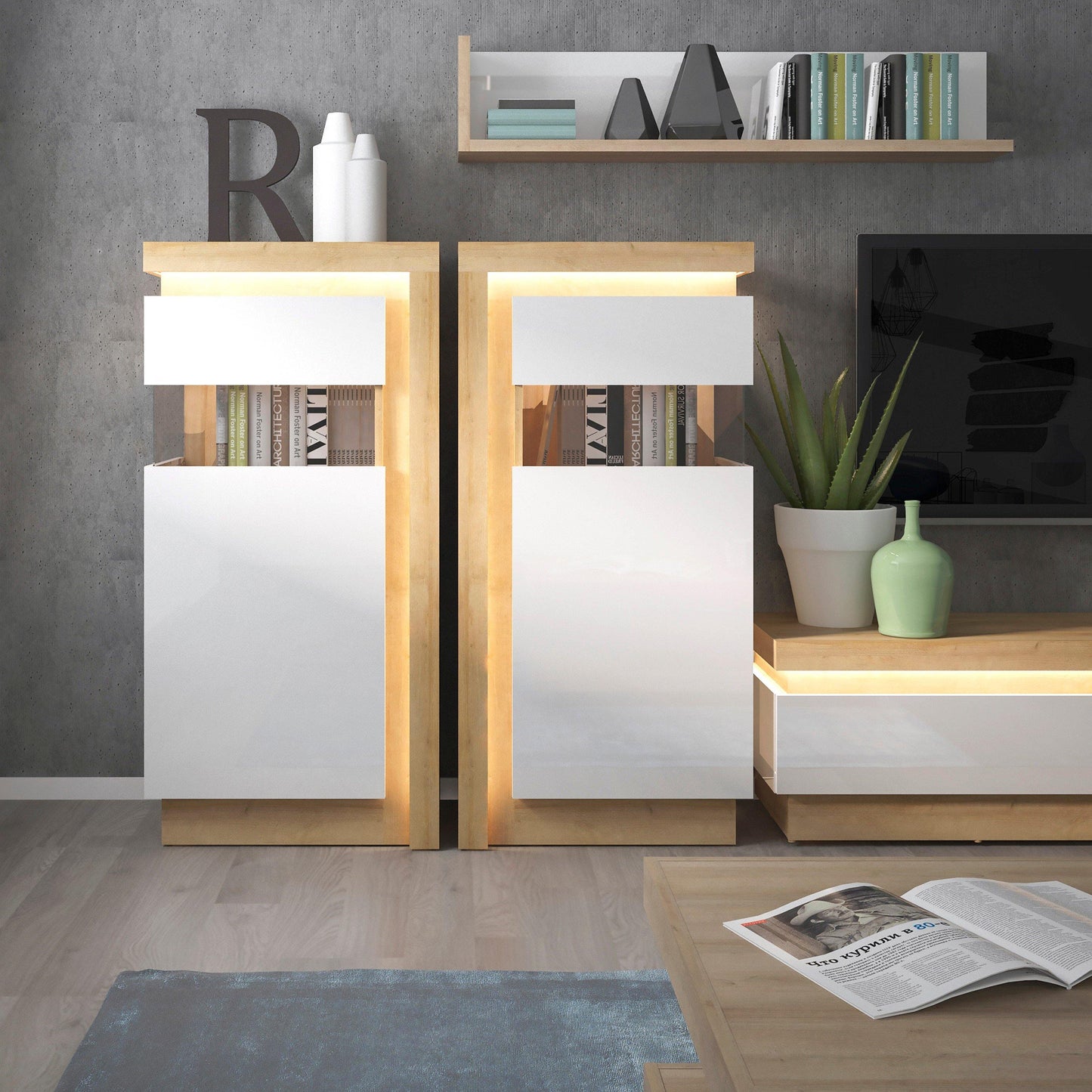 Narrow display cabinet high  (including LED lighting) - Home Utopia 