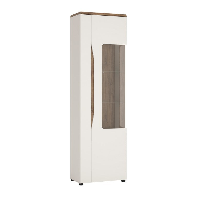 Toledo 1 Door Display Cabinet In Alpine White And Oak