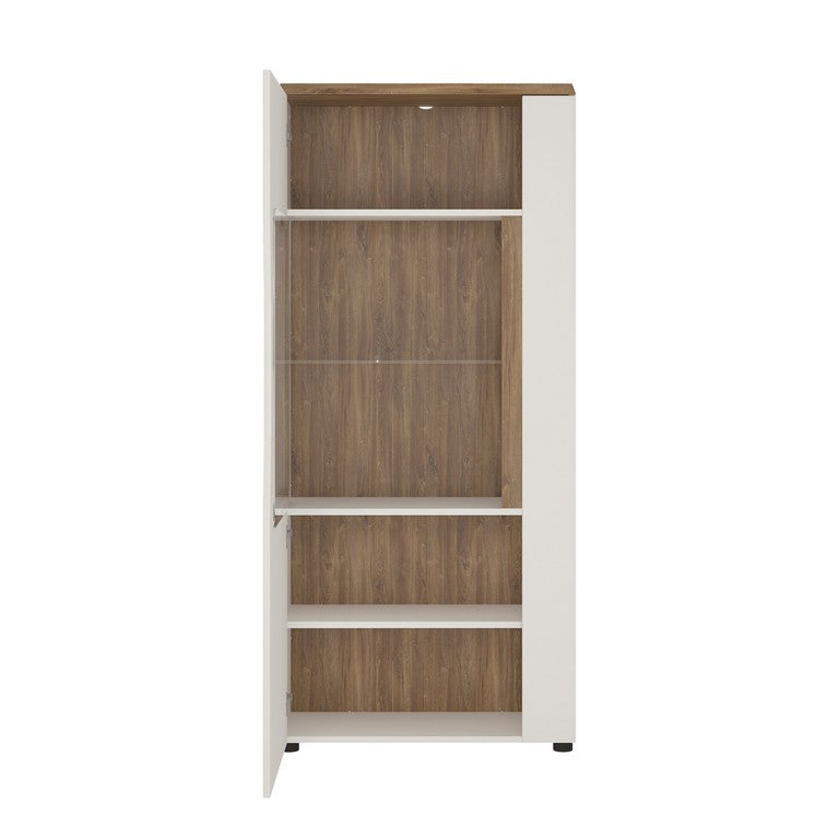 Toledo 1 Door Low Display Cabinet In Alpine White And Oak