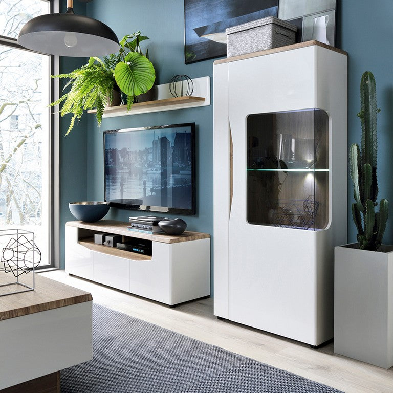 Toledo 1 Door Low Display Cabinet In Alpine White And Oak