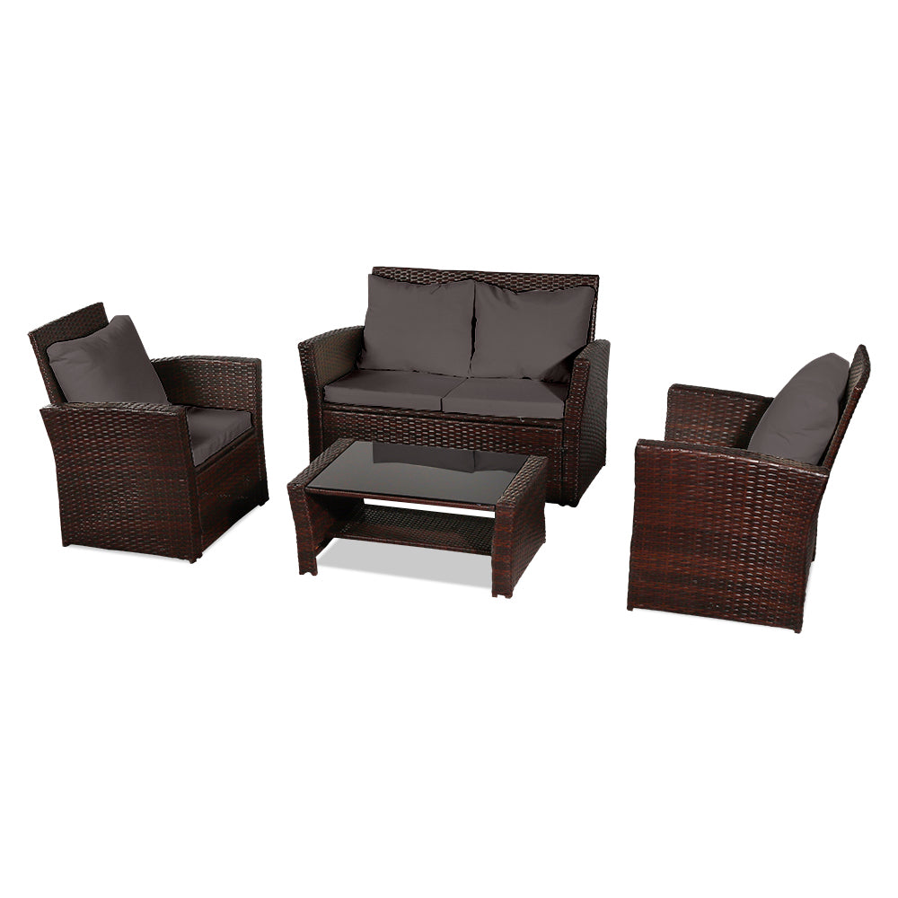 Rattan Four Piece Sofa Set - Brown and Grey Finish