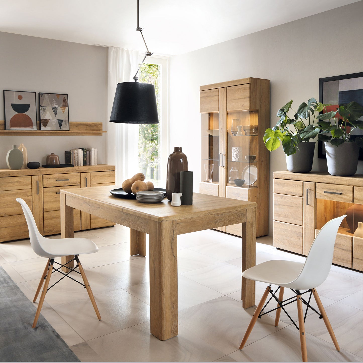 Cortina Dining set package Extending Dining Table In Grandson Oak + 4 Milan High Back Chairs