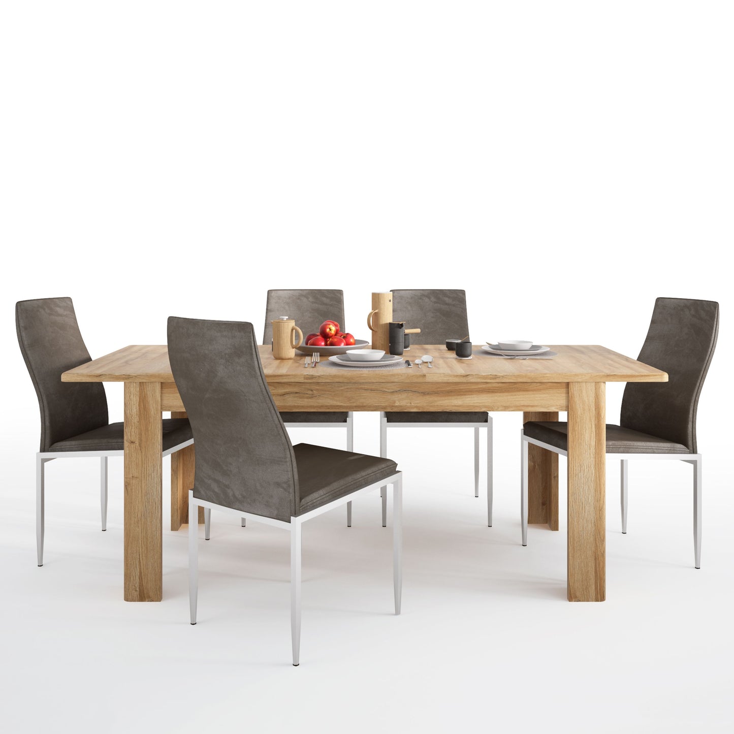 Cortina Dining set package Extending Dining Table In Grandson Oak + 4 Milan High Back Chairs