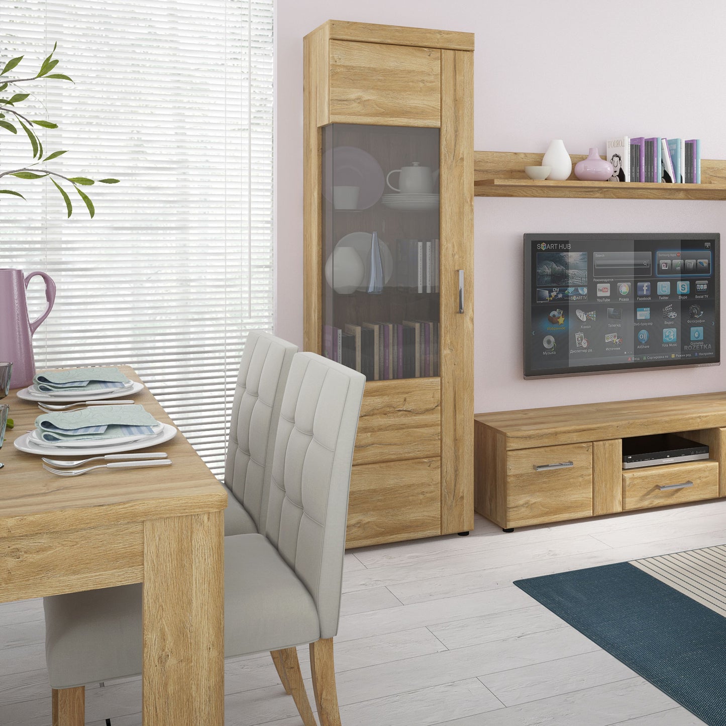 Cortina Dining set package Extending Dining Table In Grandson Oak + 4 Milan High Back Chairs