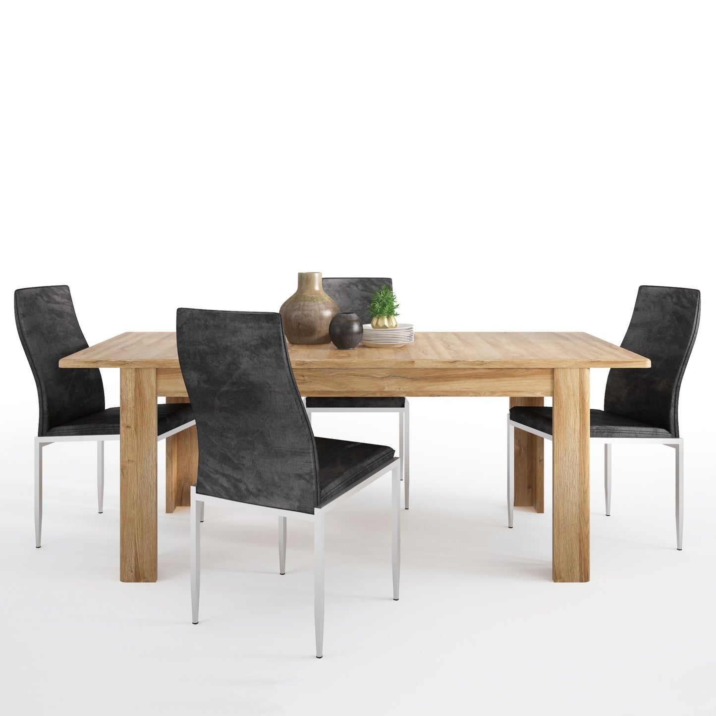 Cortina Dining set package Extending Dining Table In Grandson Oak + 4 Milan High Back Chairs