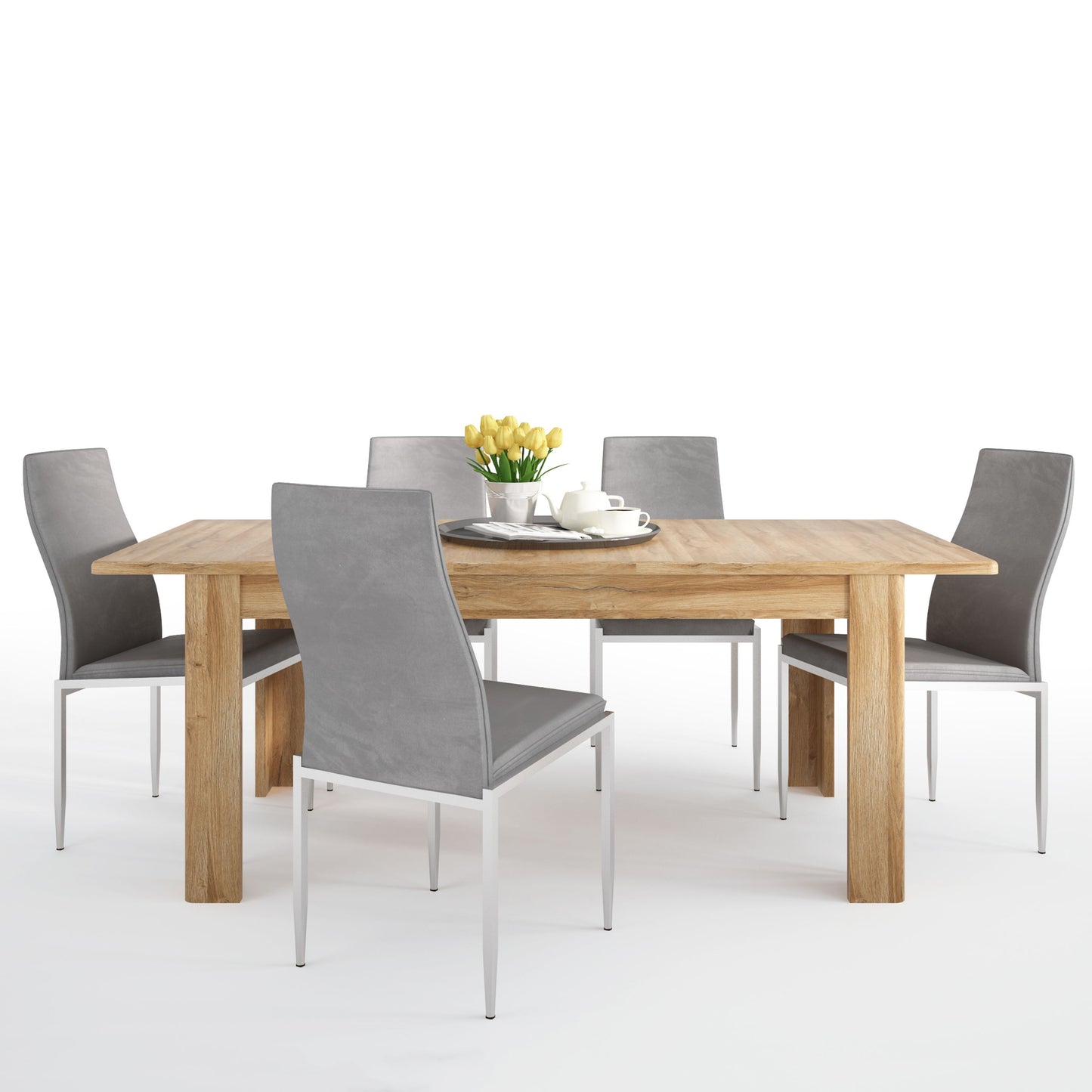 Cortina Dining set package Extending Dining Table In Grandson Oak + 4 Milan High Back Chairs