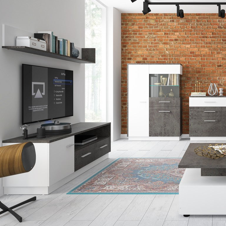 Zingaro 1 Door 2 Drawer TV In Slate Grey And Alpine White