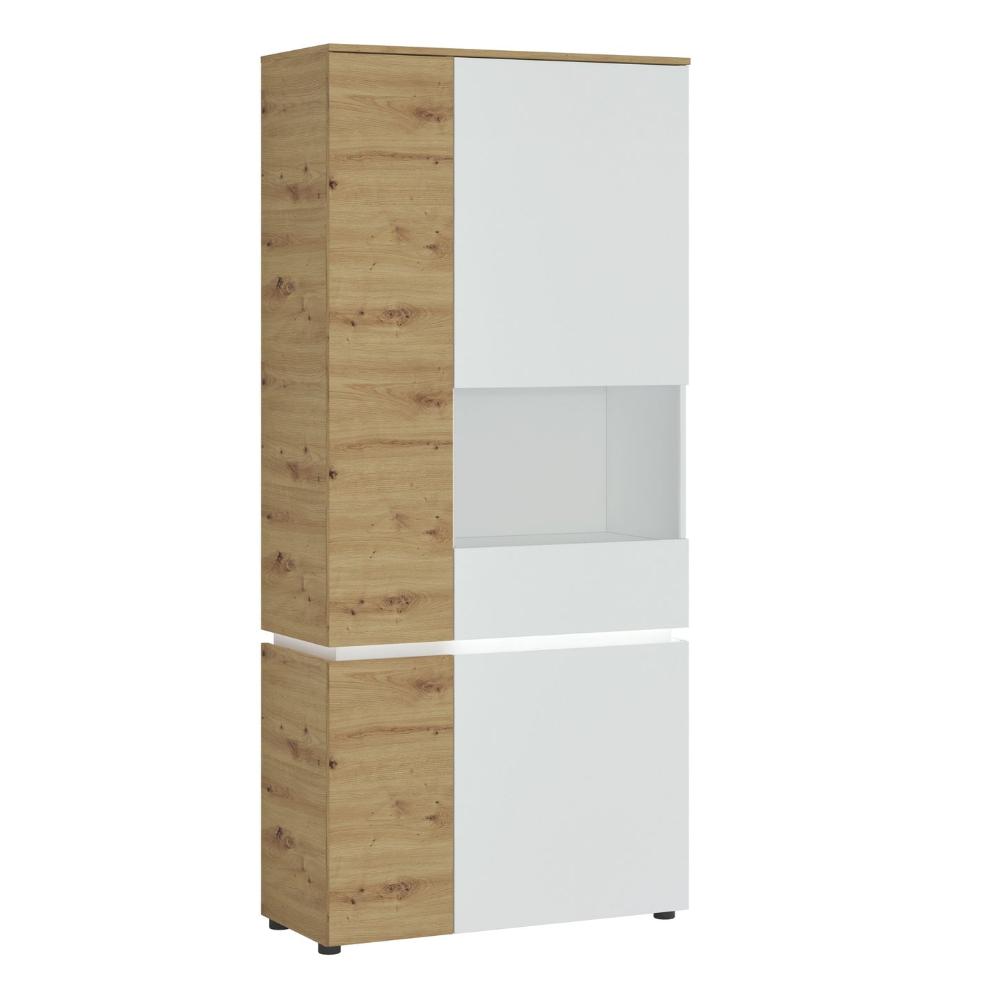 Luci 4 door tall display cabinet (including LED lighting) in White and Oak