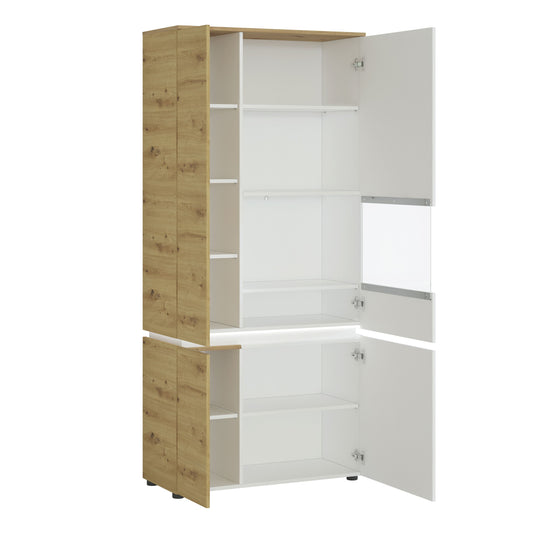 Luci 4 door tall display cabinet (including LED lighting) in White and Oak