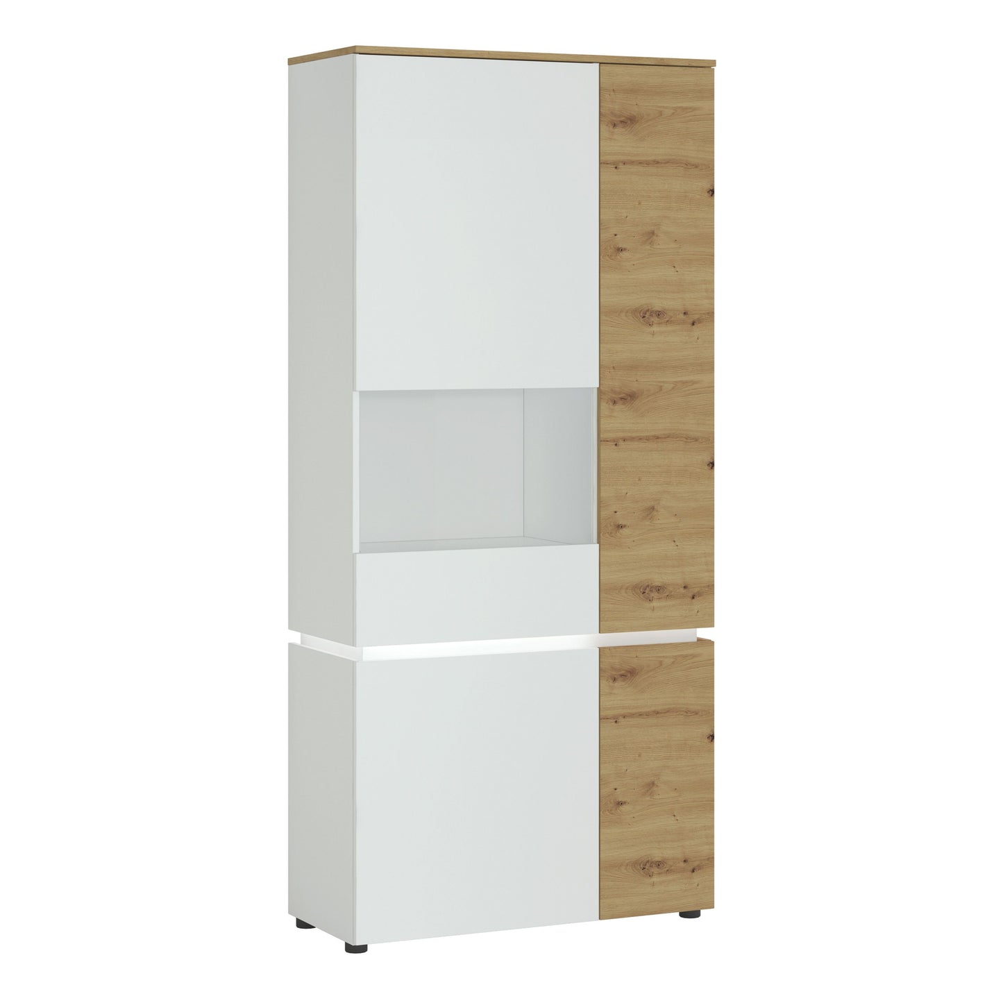 Luci 4 door tall display cabinet (including LED lighting) in White and Oak