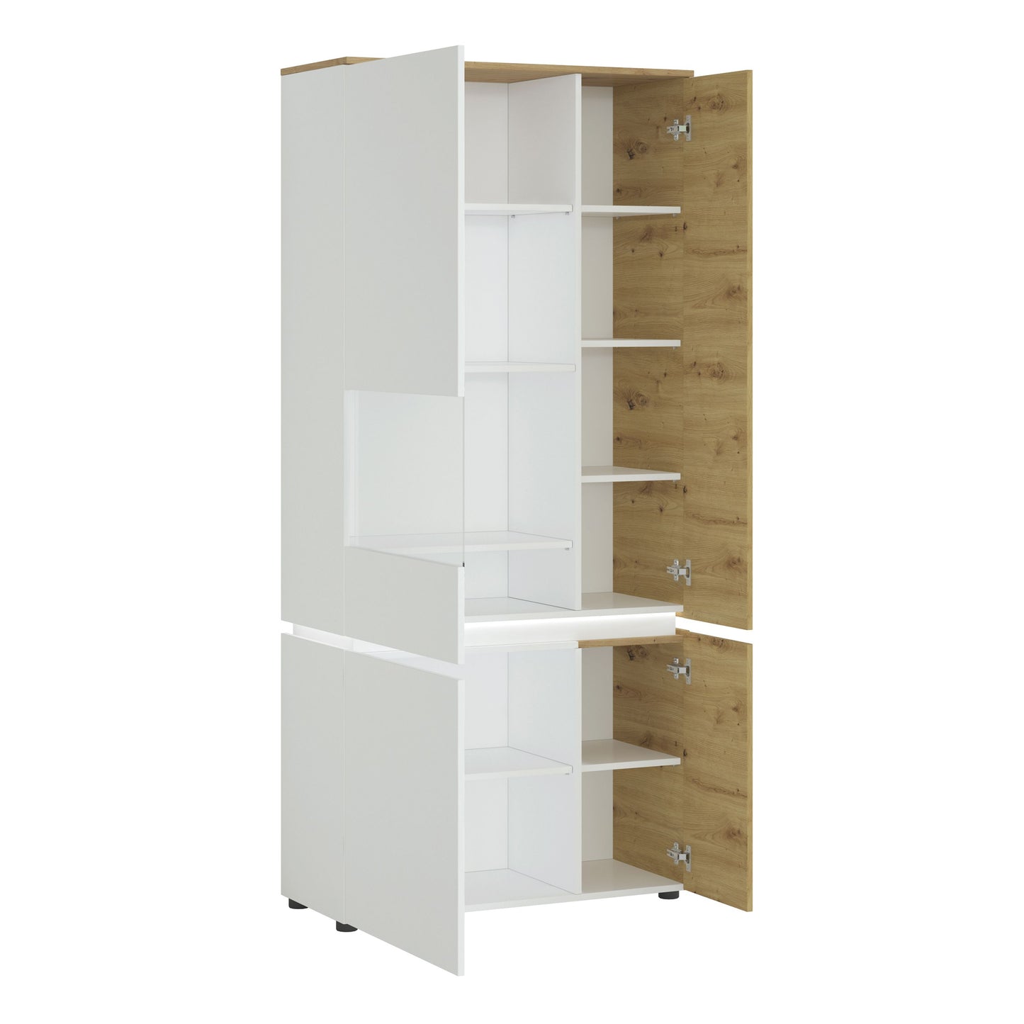 Luci 4 door tall display cabinet (including LED lighting) in White and Oak