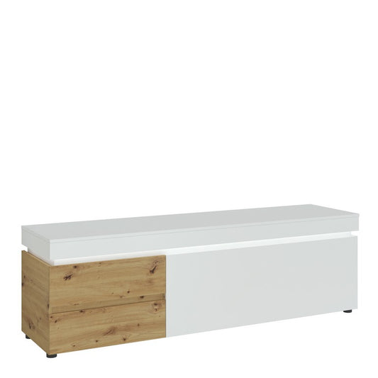 Luci 1 door 2 drawer 180 cm wide TV unit (including LED lighting) in White and Oak