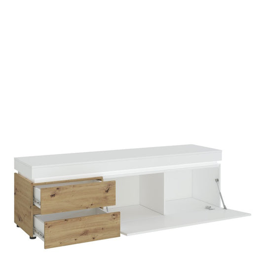 Luci 1 door 2 drawer 180 cm wide TV unit (including LED lighting) in White and Oak