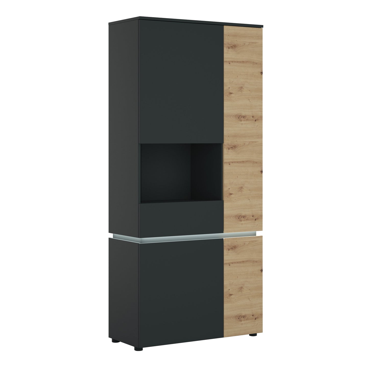 Luci 4 door tall display cabinet (including LED lighting) in Platinum and Oak