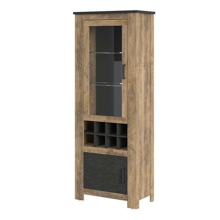 Rapallo 2 door display cabinet with wine rack in Chestnut and Matera Grey