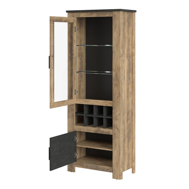 Rapallo 2 door display cabinet with wine rack in Chestnut and Matera Grey