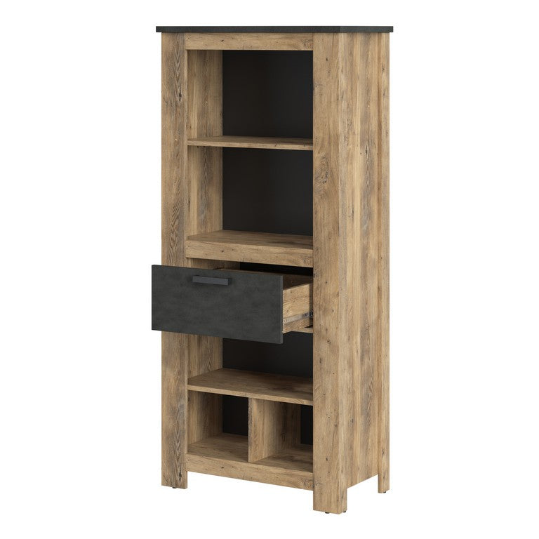 Rapallo 1 drawer bookcase in Chestnut and Matera Grey