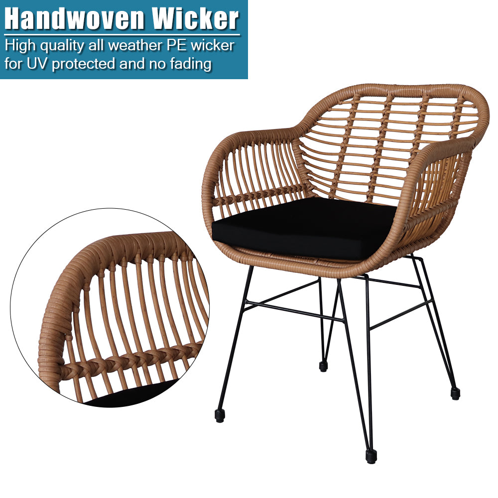  Walkchic Oshion 3 pcs Wicker Rattan Patio Conversation Set with Tempered Glass Table Flaxen Yellow