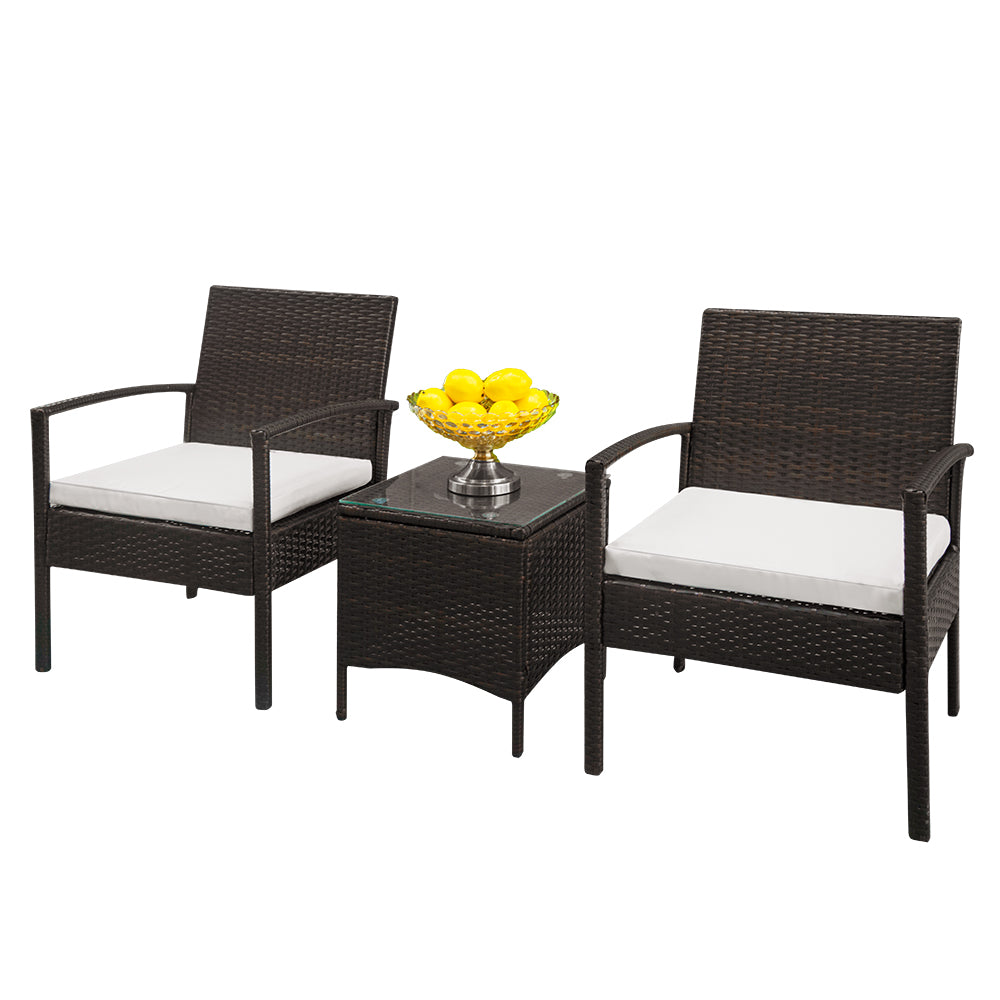 3 Piece Rattan Table and Chairs Set - Brown