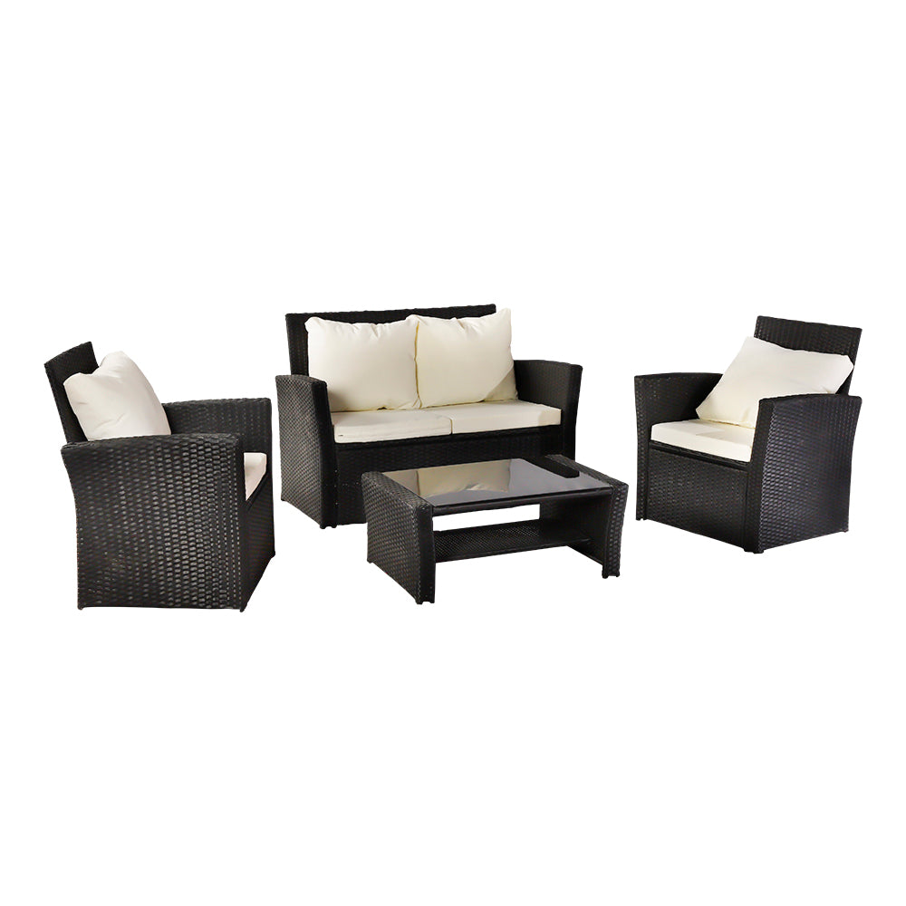 Oshion Outdoor Rattan Sofa 4 Piece Set - Black