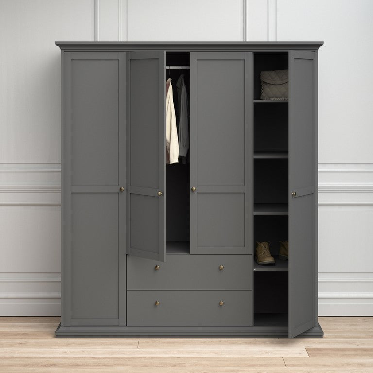 Paris Wardrobe with 4 Doors & 2 Drawers.