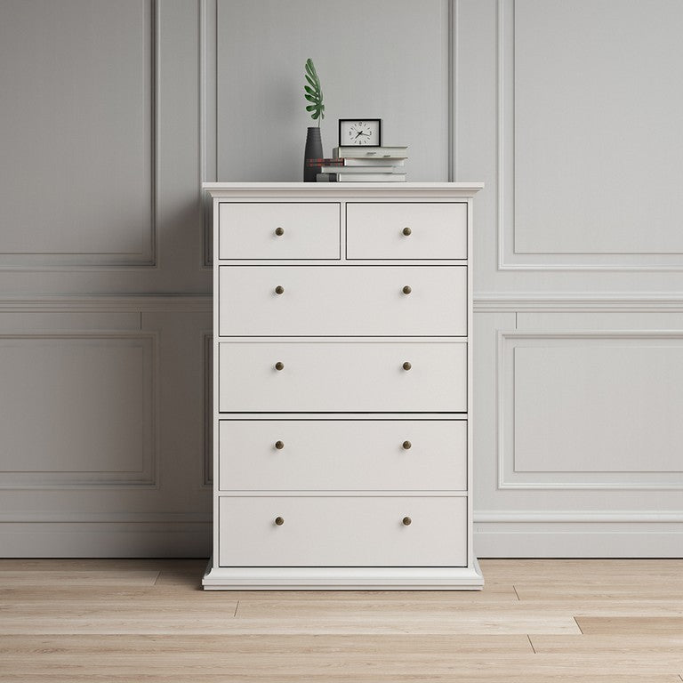 Paris Chest of 6 Drawers in White