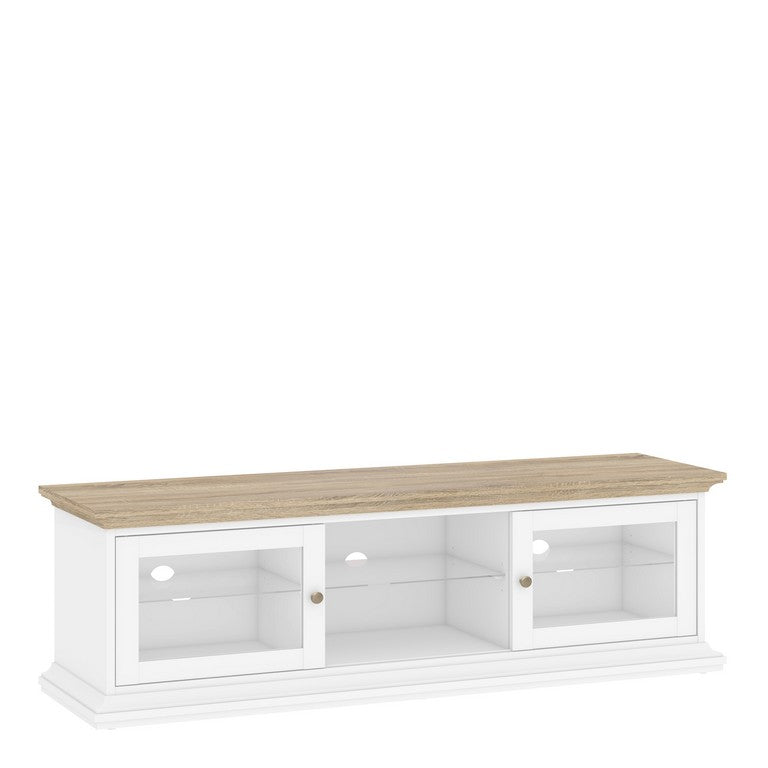 Paris TV Unit - Wide - 2 Doors 1 Shelf in White and Oak.