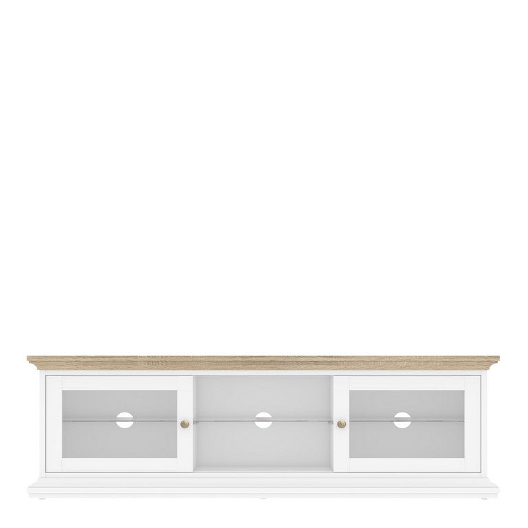 Paris TV Unit - Wide - 2 Doors 1 Shelf in White and Oak.