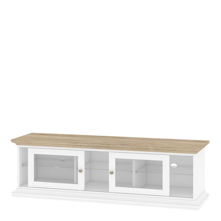 Paris TV Unit - Wide - 2 Doors 1 Shelf in White and Oak.