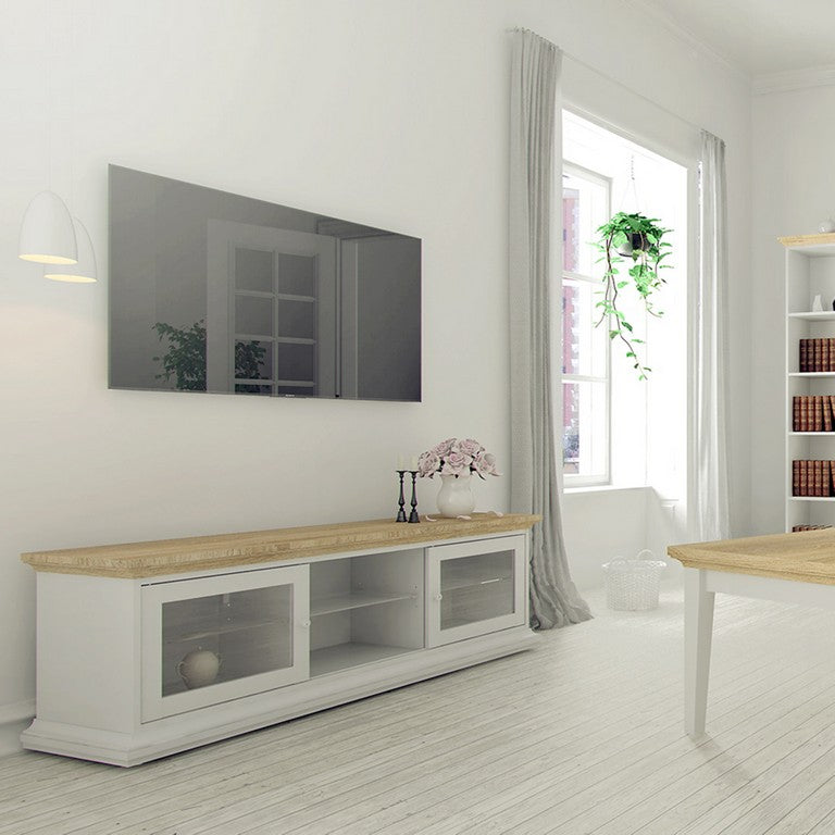 Paris TV Unit - Wide - 2 Doors 1 Shelf in White and Oak.