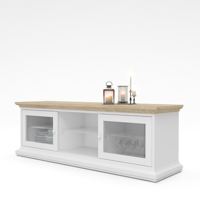 Paris TV Unit - Wide - 2 Doors 1 Shelf in White and Oak.