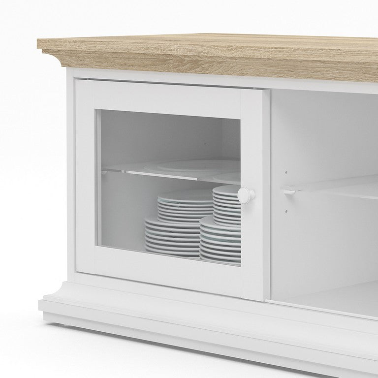 Paris TV Unit - Wide - 2 Doors 1 Shelf in White and Oak.